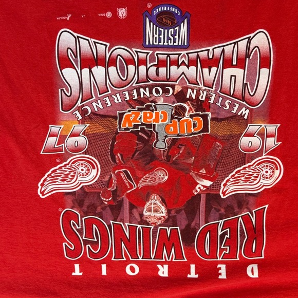 Vintage Detroit Red Wings Shirt 1997 Western Conference Champions X Mike Vernon - Picture 2 of 5